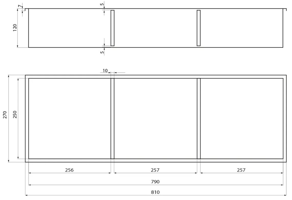 POLYSAN 1301-27B Inserta süllyesztett polc, 27 x 81 cm, rozsdamentes acél, antracit