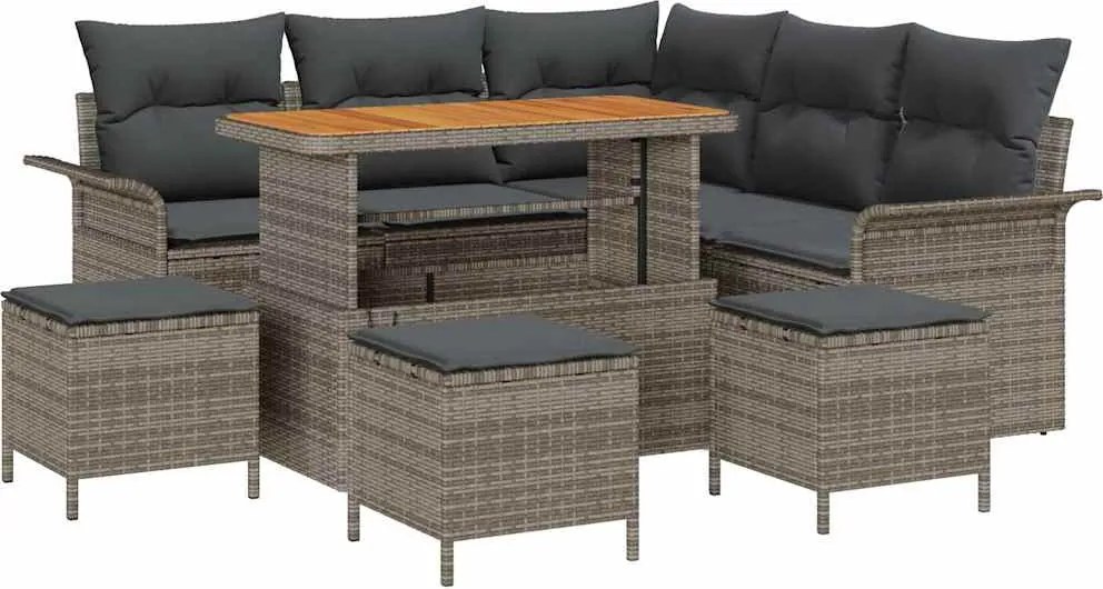 vidaXL Kerti Kanapé Szett párnával 9 pcs Szürke polirattan