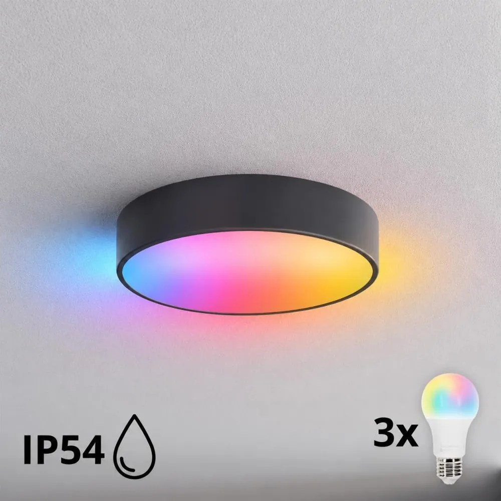 BRILAGI - LED RGBW Fürdőszobai mennyezeti lámpatest CLARE 3xE27/12W/230V Ø 40 cm antracit IP54