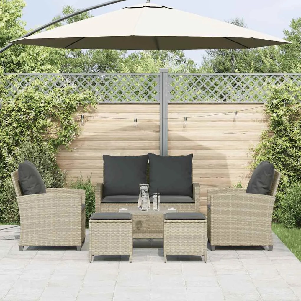 6 részes világosszürke polyrattan kerti ülőgarnitúra párnákkal