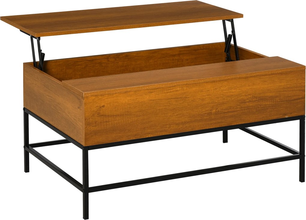 HOMCOM Emelhető Kávézóasztal Rejtett Tárolóhellyel 90x60.5x45.5 cm Teak | Aosom
