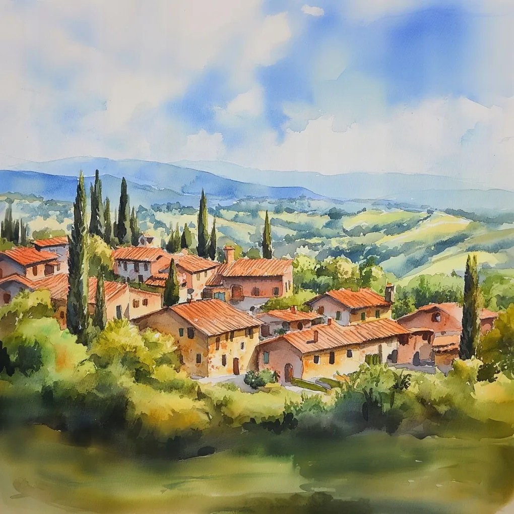 Vászonkép Canvas Tájkép Kilátás Olaszország Toszkána Város Hegyek 80x80