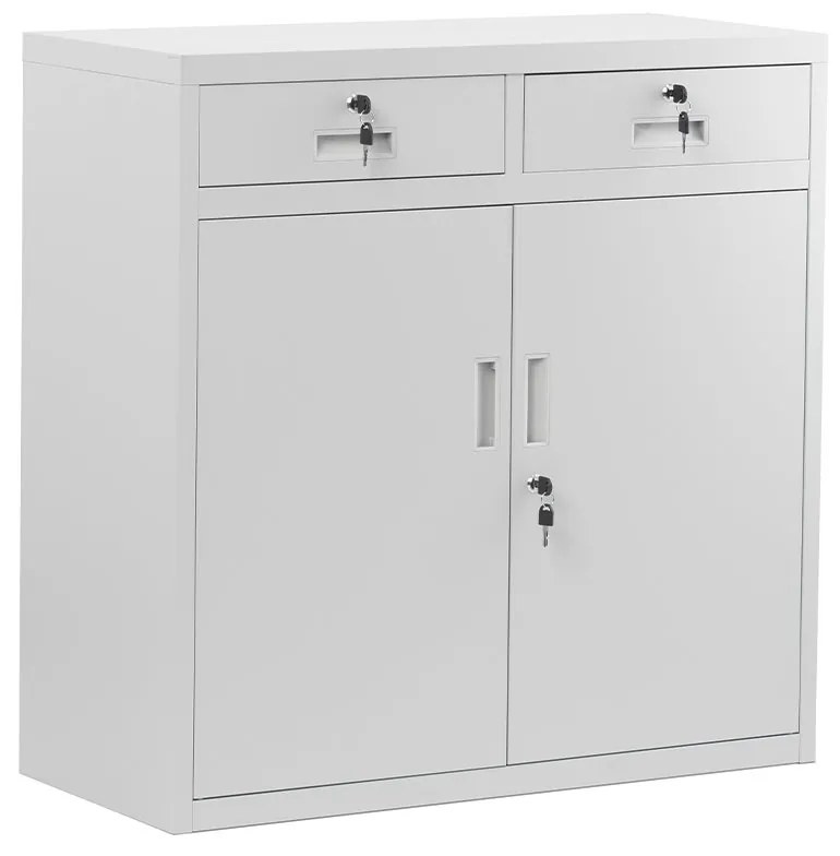 Fém irodai szekrény fiókokkal LENA, 900 x 900 x 400 mm, szürke