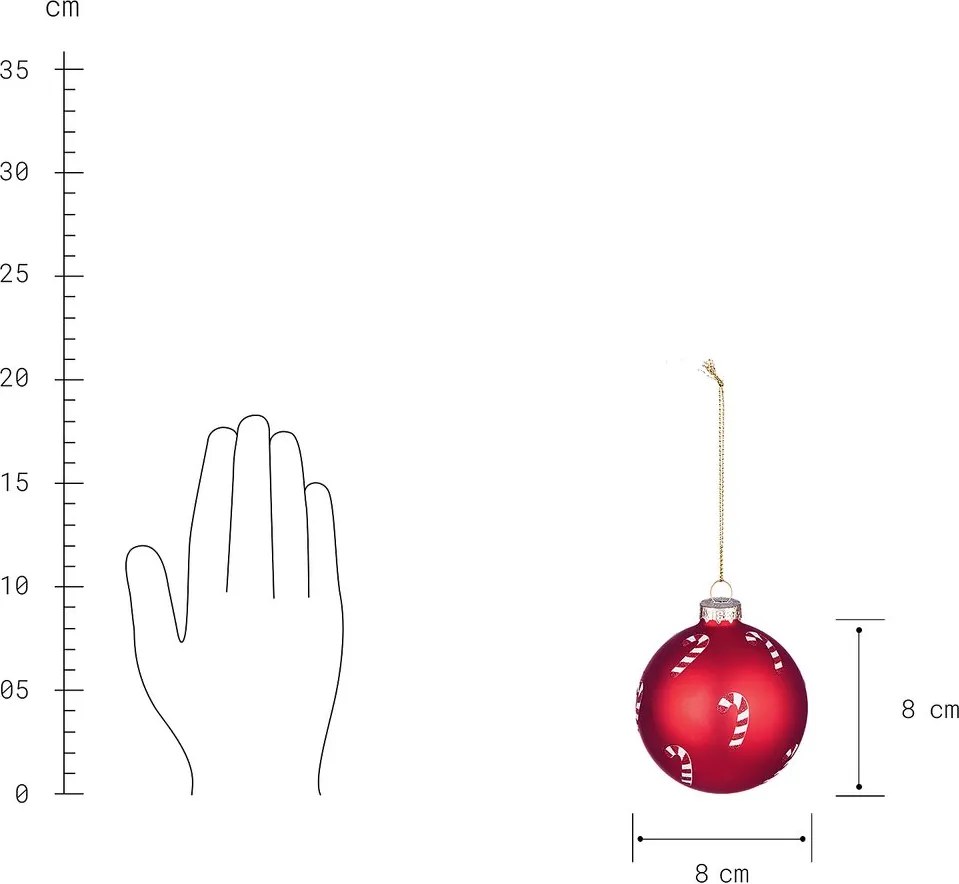 HANG ON üveg karácsonyfadísz, Candy Cane piros 8cm