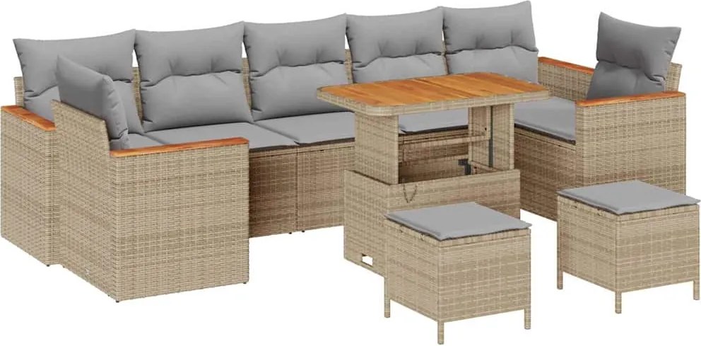 vidaXL Kerti Kanapé Szett párnával 10 pcs Bézs Poli rattan