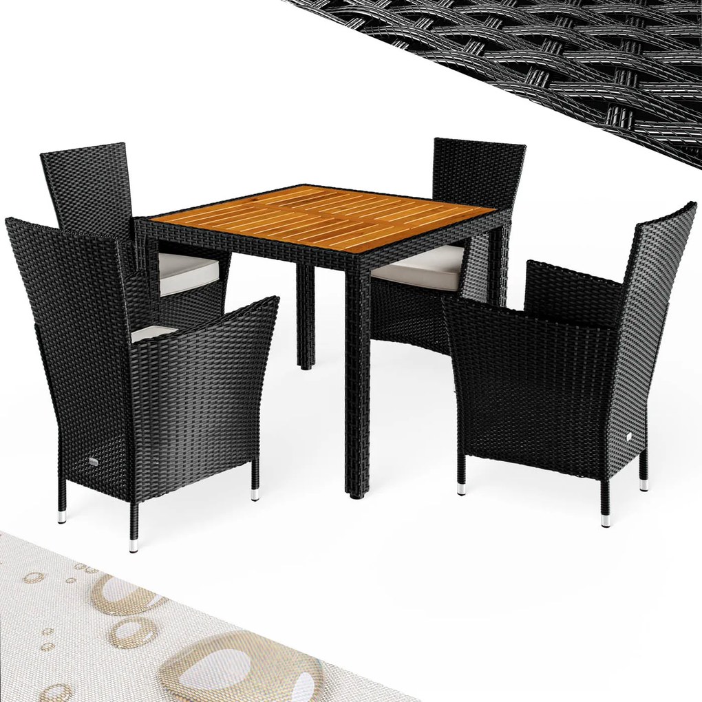 Deuba Berlin 1+4 polyrattan kerti bútor szett - fekete/fa
