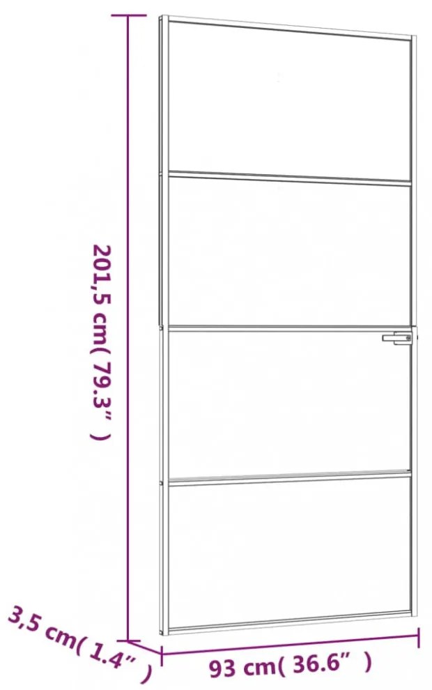 fekete edzett üveg és alumínium vékony beltéri ajtó 93x201,5 cm