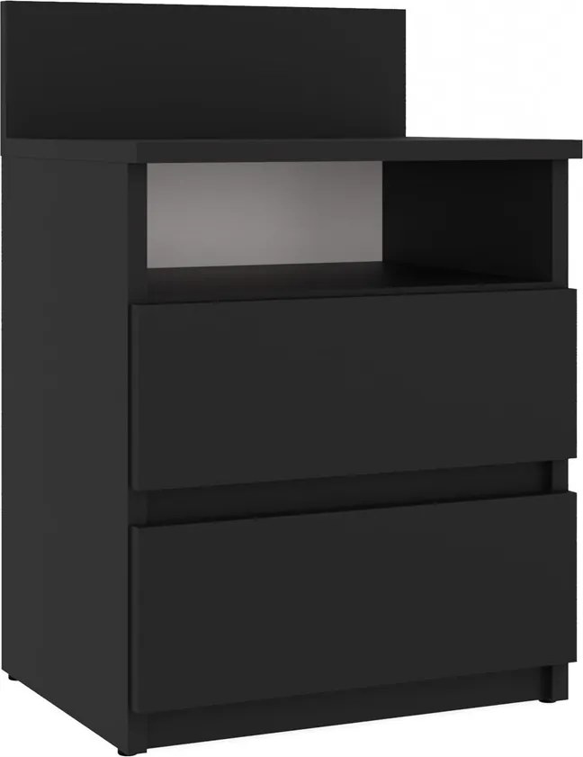 Éjjeliszekrény M1 Mályva Fekete Komód 2 Fiókos Éjjeli Asztal Hálószobába