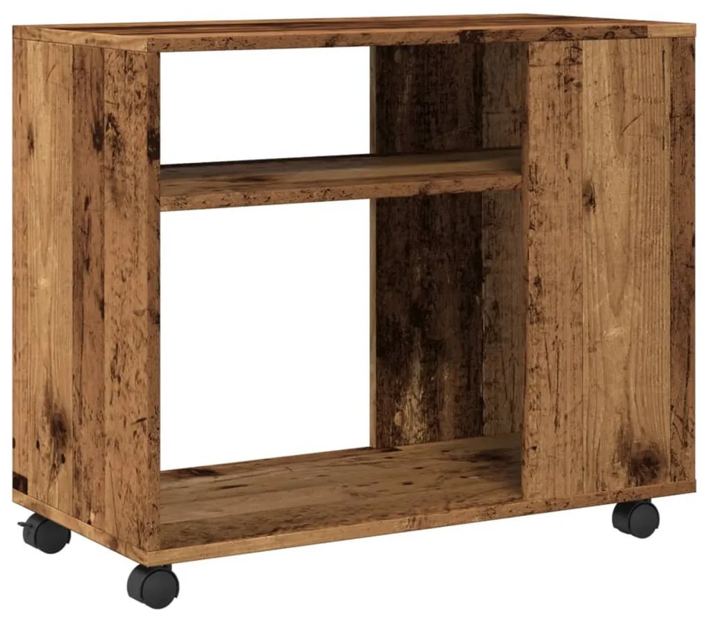 antik fa színű szerelt fa kisasztal kerekekkel 70 x 35 x 60 cm