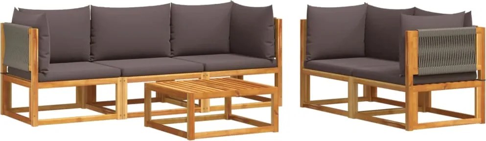 vidaXL 6 darabos kerti kanapégarnitúra párnákkal, akácfa és kötél