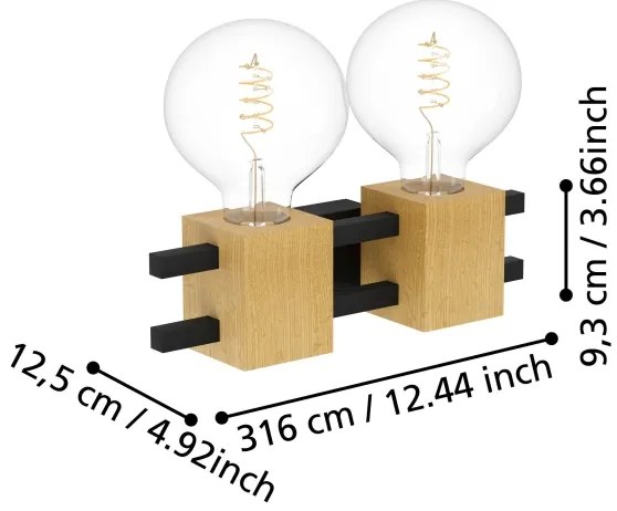 Eglo 390192 - Fali lámpa LEVANTARA 2xE27/40W/230V fekete/barna