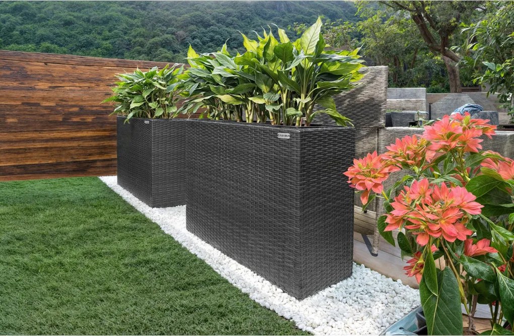 Virágtartó, polyrattan, fekete, 83 x 30