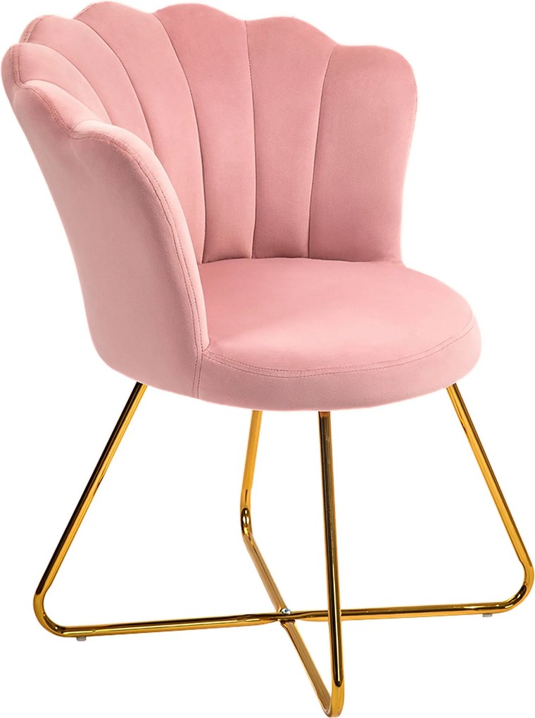 HOMCOM Rózsaszín Karfás Fotel Fém Lábakkal, Pihenő Szék Lotusz Mintás Háttámlával, Velúr Hatással, Kárpitozott Szék Nappaliba, Hálószobába | Aosom