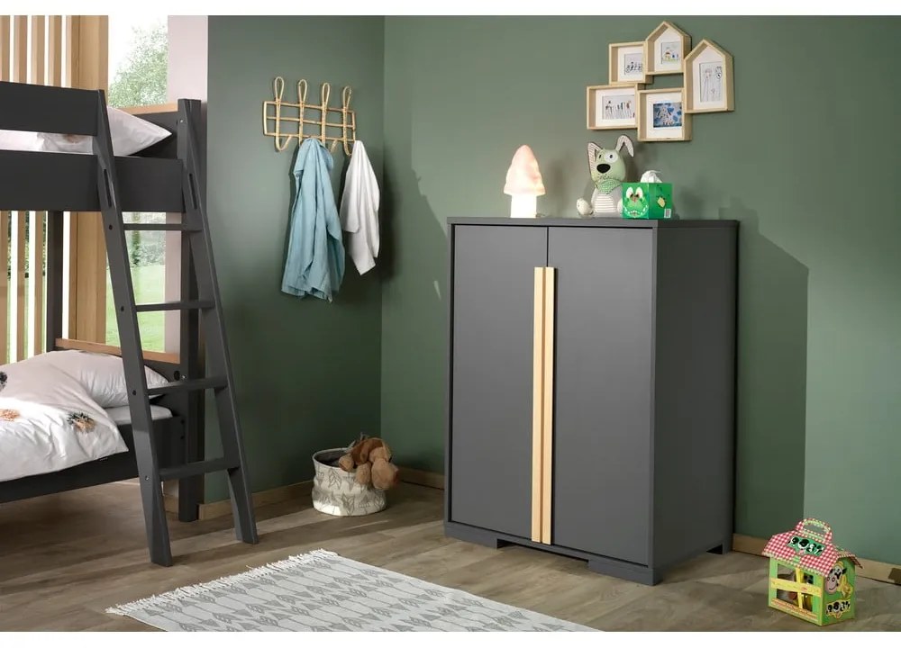 London sötétszürke gyerek ruhásszekrény magasított ágy alá - Vipack