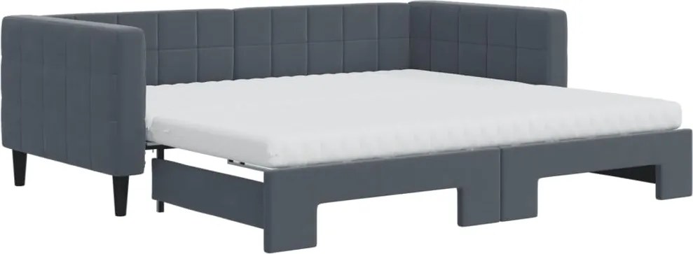 vidaXL sötétszürke kihúzható bársony heverő matraccal 90 x 190 cm