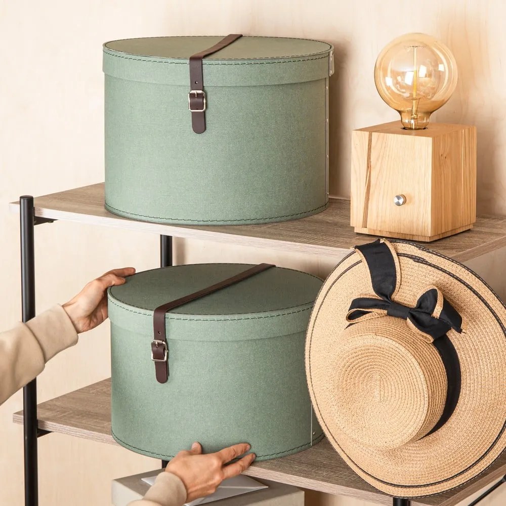 Kékeszöld fedeles karton tárolódoboz szett 2 db-os ø 37,5x25,5 cm Rut Canvas Paper Laminate – Bigso