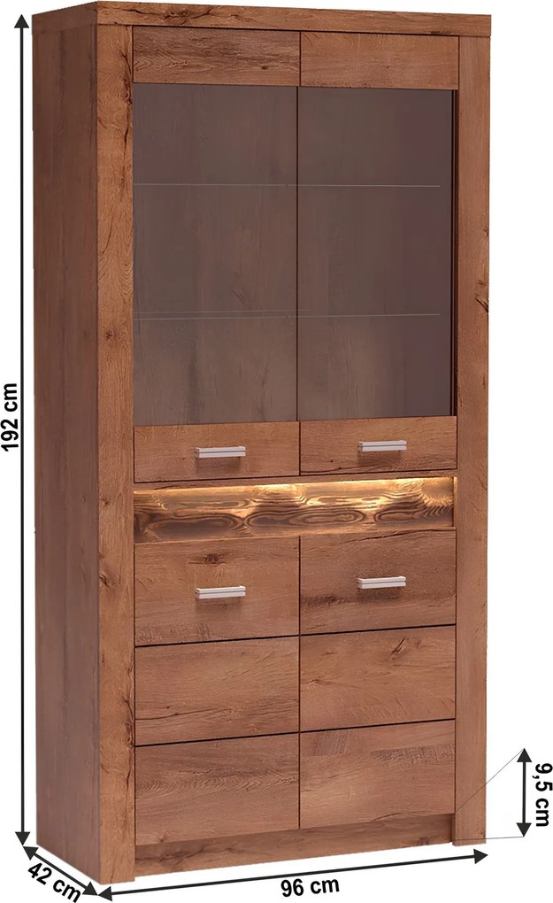 Vitrines szekrény, világos kőris, INFINITY I-03