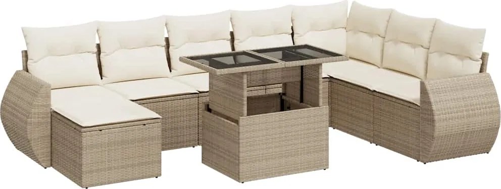 vidaXL 9 részes bézs polyrattan kerti ülőgarnitúra párnákkal