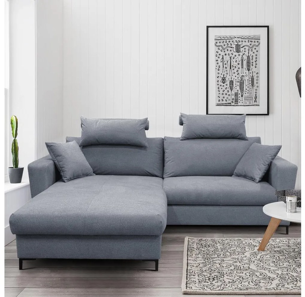 HORTA balos, L-alakú, ággyá nyitható sarokkanapé tárolóval, sötétszürke