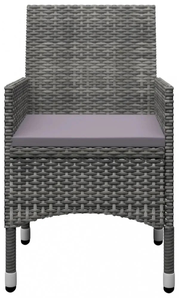 3 részes szürke polyrattan és edzett üveg bisztrószett