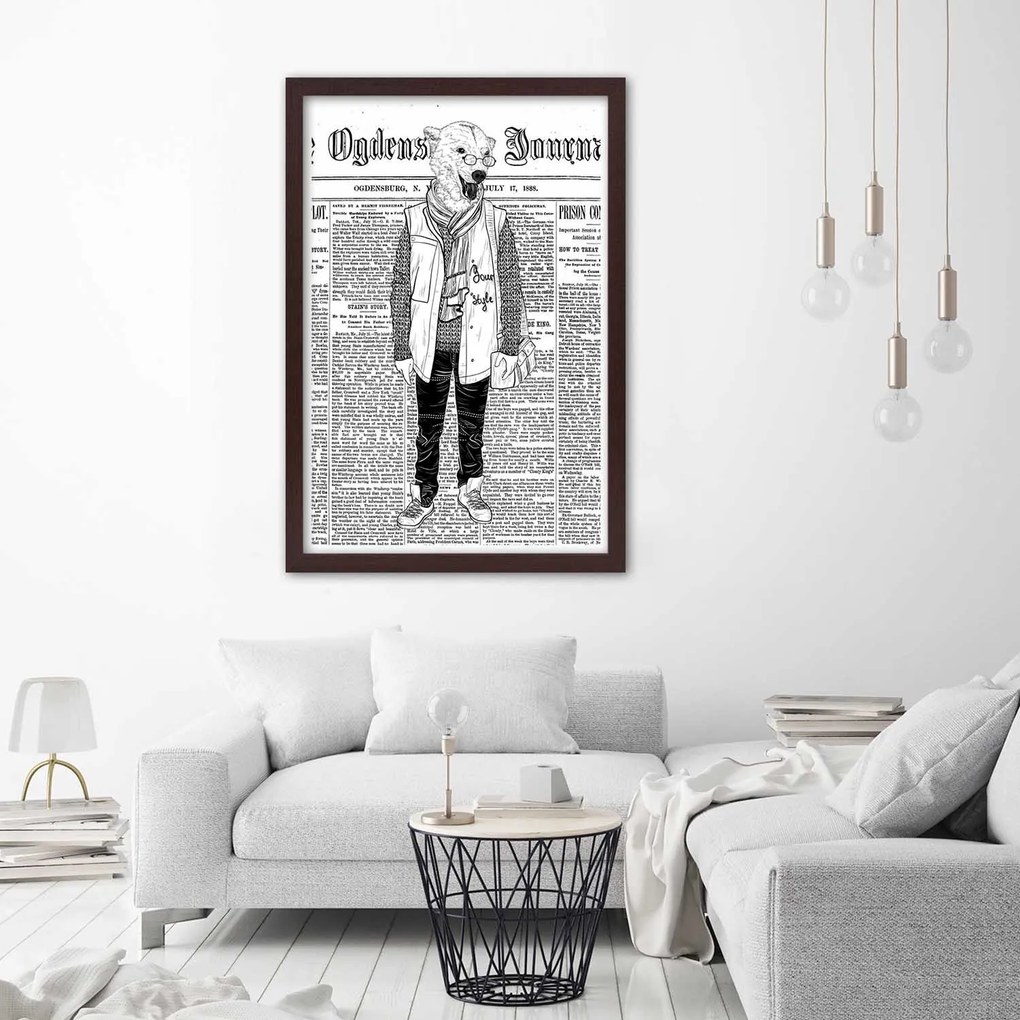 Gario Poszter Absztrakt medve egy újság hátterén A keret színe: Fekete, Méret: 70 x 100 cm