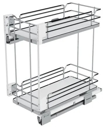 Konyhai fémrács, 450mm, oldalra szerelhető, króm-fehér, teljes kihúzás, csillapított záródás, rejtett fióksín, 2 kosár SIGE, Infinity Line 004
