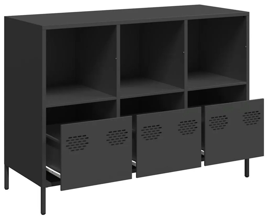 vidaXL fekete hidegen hengerelt acél tálalószekrény 101,5x39x73,5 cm