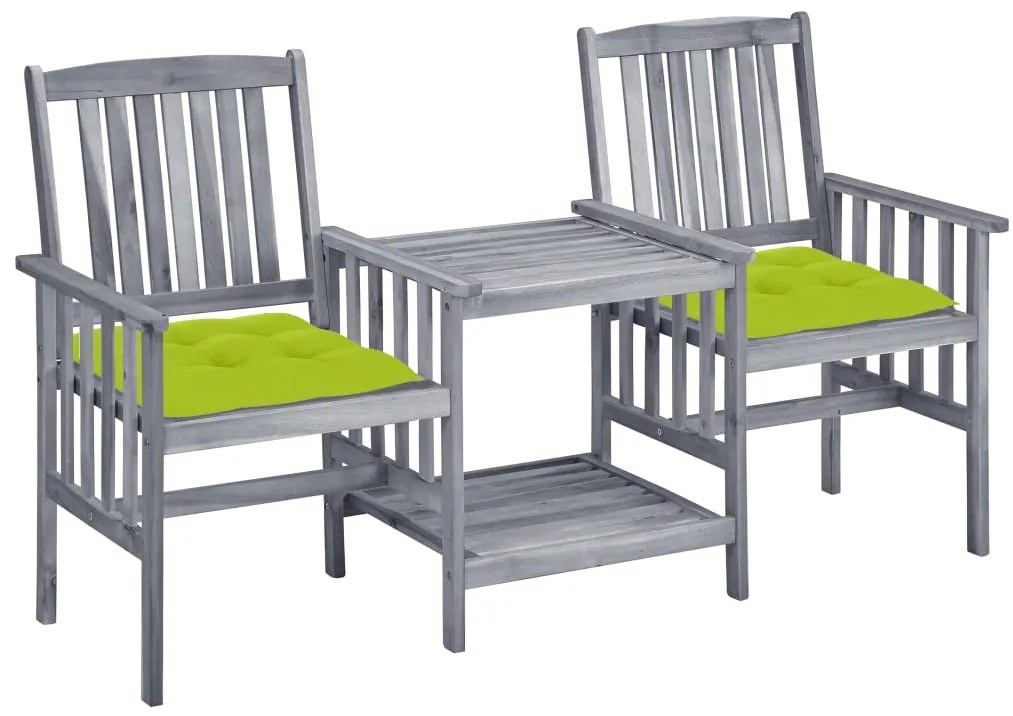 vidaXL tömör akácfa kerti székek teázóasztallal és párnákkal