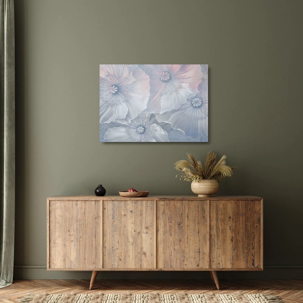Kép - Kék virágok a falon (üvegen) (70x50 cm)
