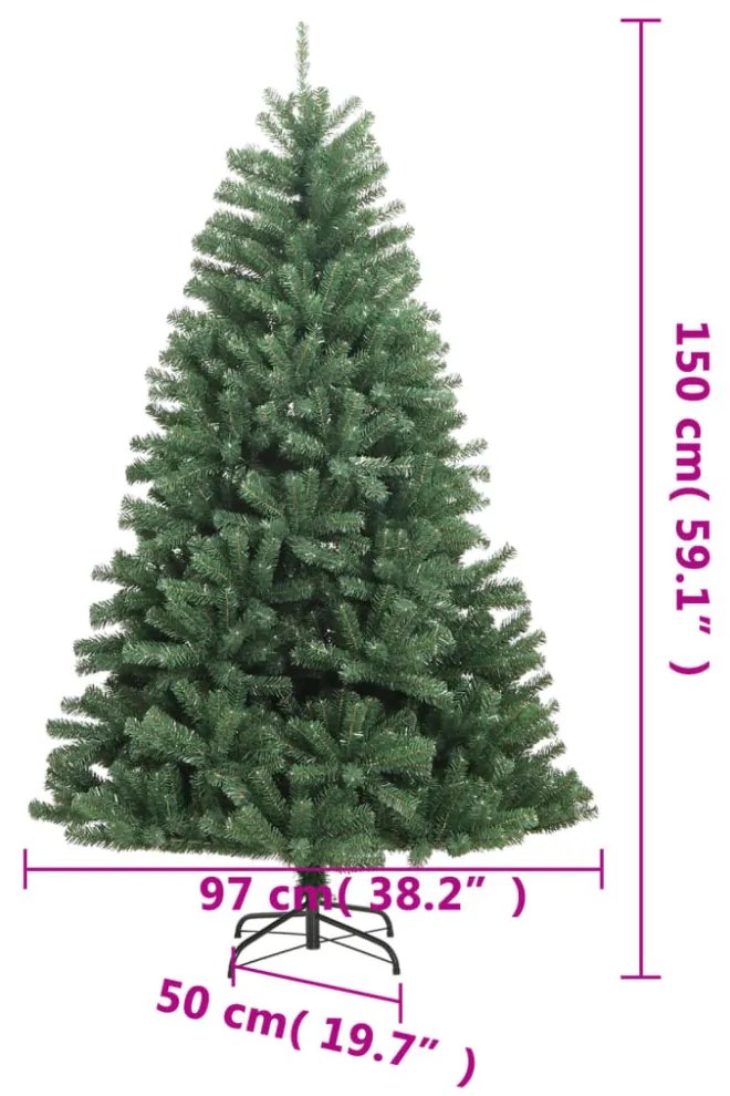zöld csuklópántos műkarácsonyfa állvánnyal 150 cm