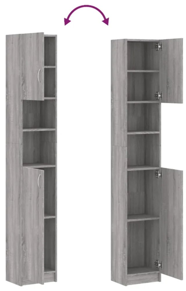 szürke sonoma szerelt fa fürdőszobaszekrény 32 x 25,5 x 190 cm