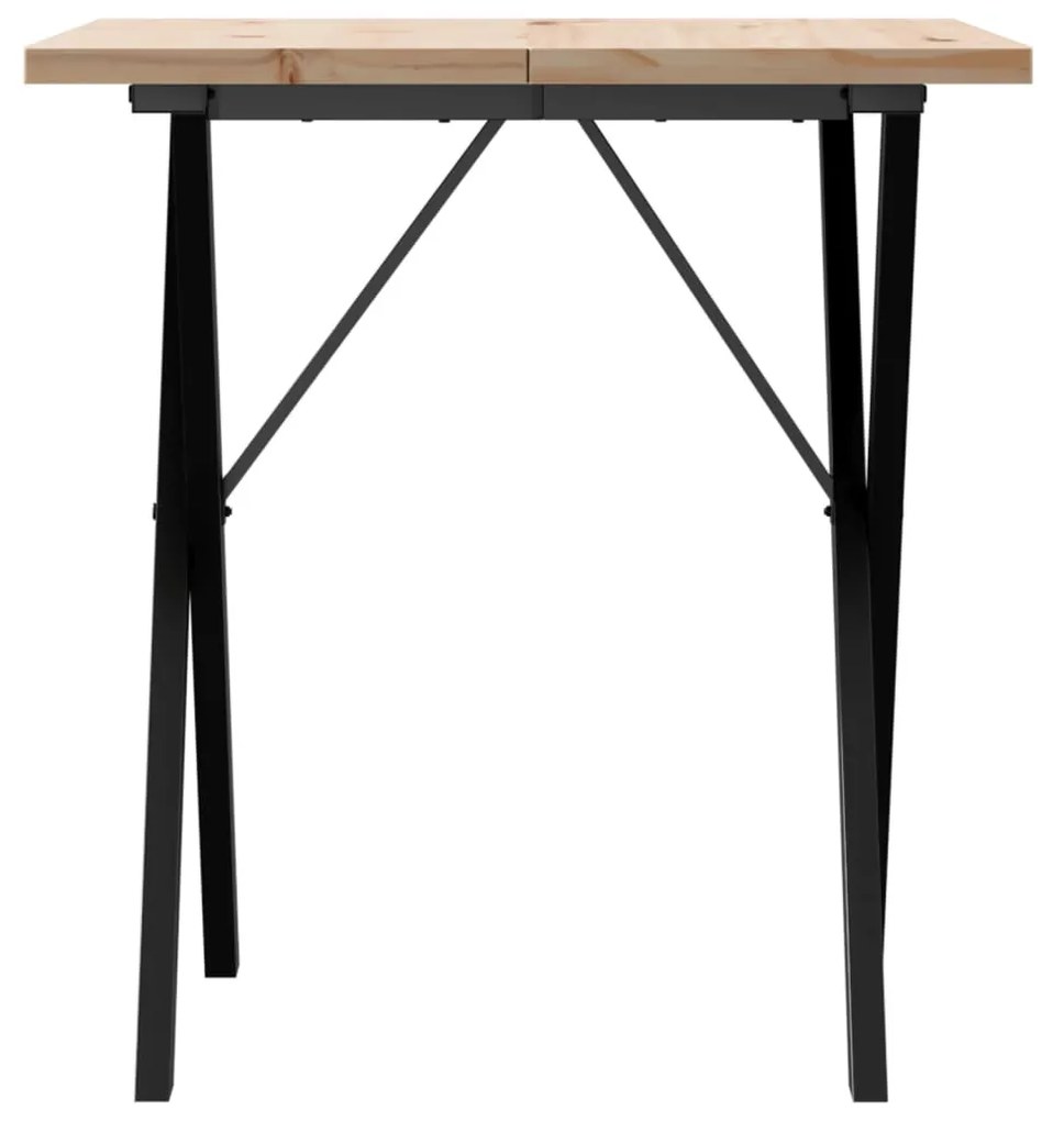 tömör fenyőfa és öntöttvas étkezőasztal X-vázzal 70x70x75,5 cm