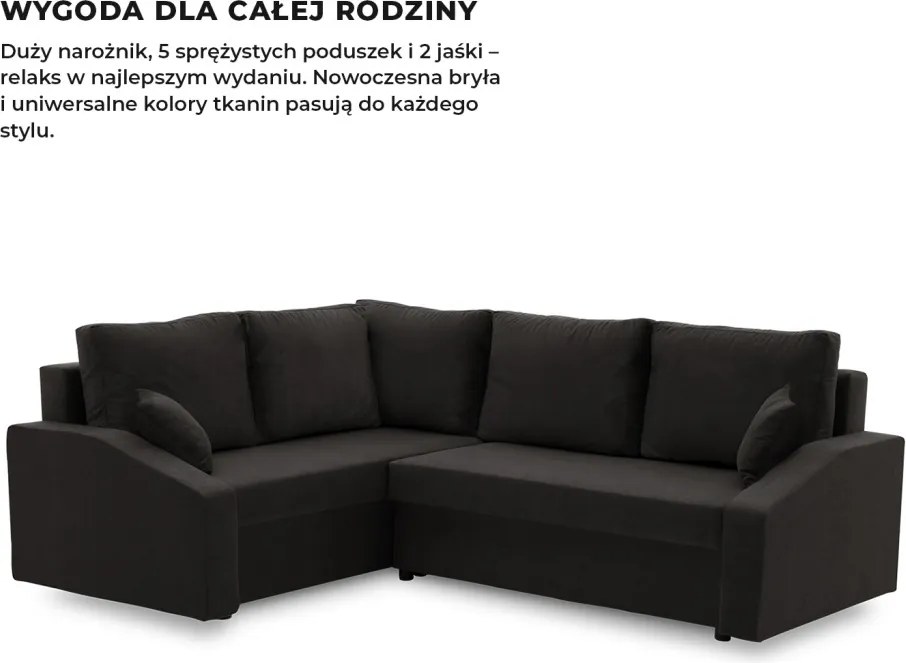 Grande Plus sarokkanapé, baloldali, szövet anyag, fekete
