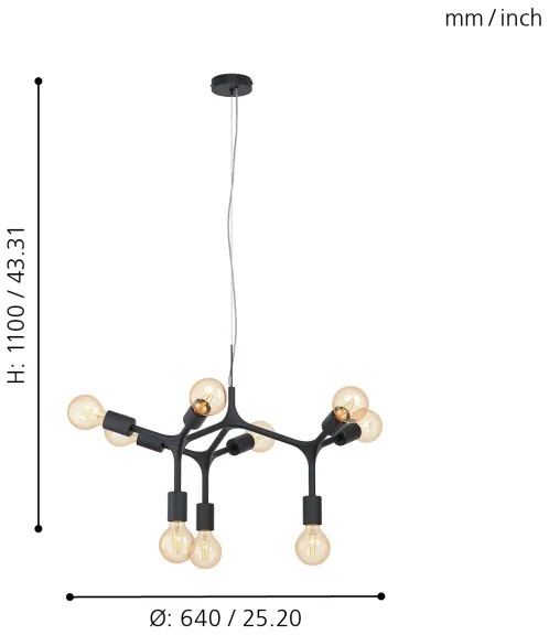 Eglo 98346 - Csillár zsinóron BOCADELLA 9xE27/60W/230V