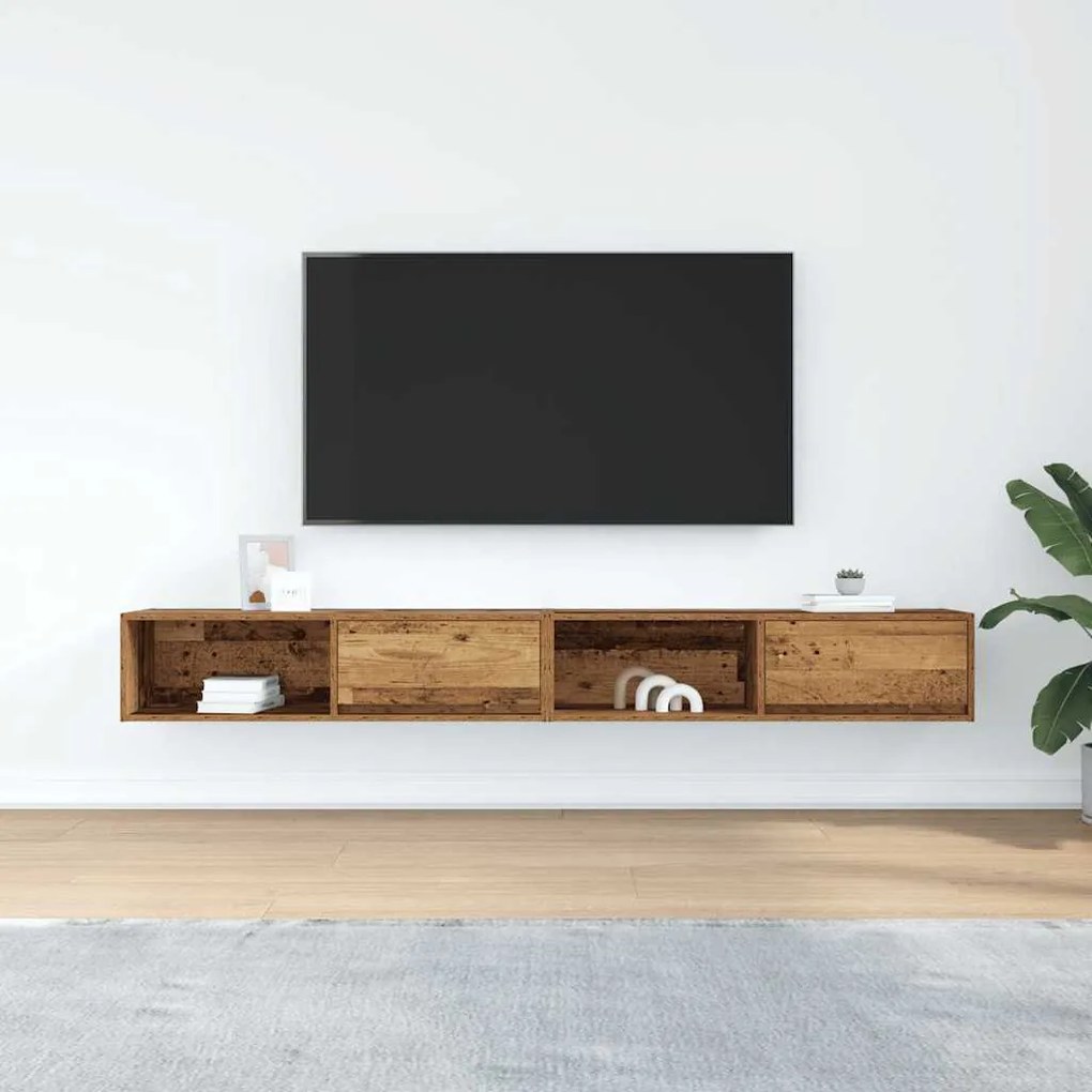 2 db antik fa szerelt fa fali TV-szekrény 100x31x25,5 cm