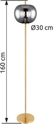 Globo 15345SMM Állólámpa matt réz fém, füstszínű üveg búrával. Ø:300, H:1600, fényforrás nélkül szállítva 1xE27 60W 230V