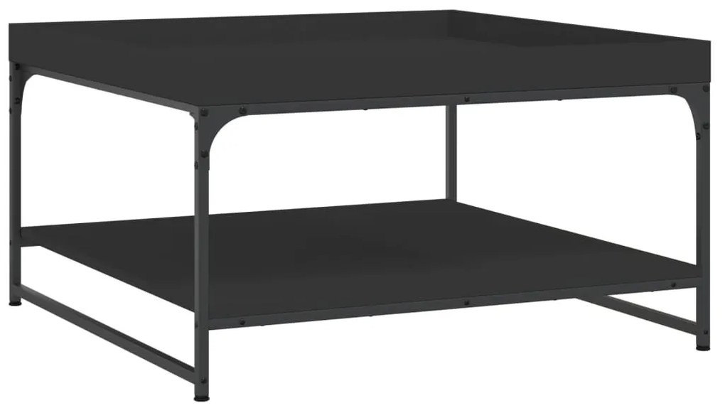 Fekete szerelt fa és vas dohányzóasztal 80 x 80 x 45 cm