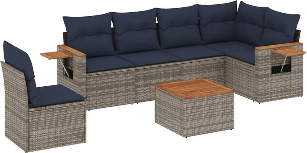 vidaXL 7 részes szürke polyrattan kerti ülőgarnitúra párnákkal