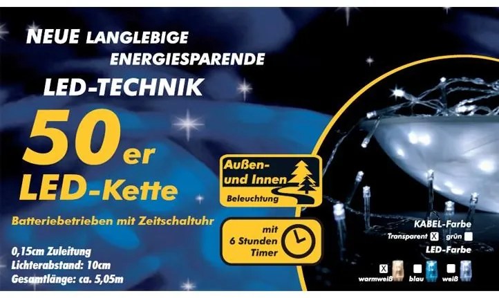 NEXOS Karácsonyi LED fényfüzér 5 m 50 dióda meleg fehér