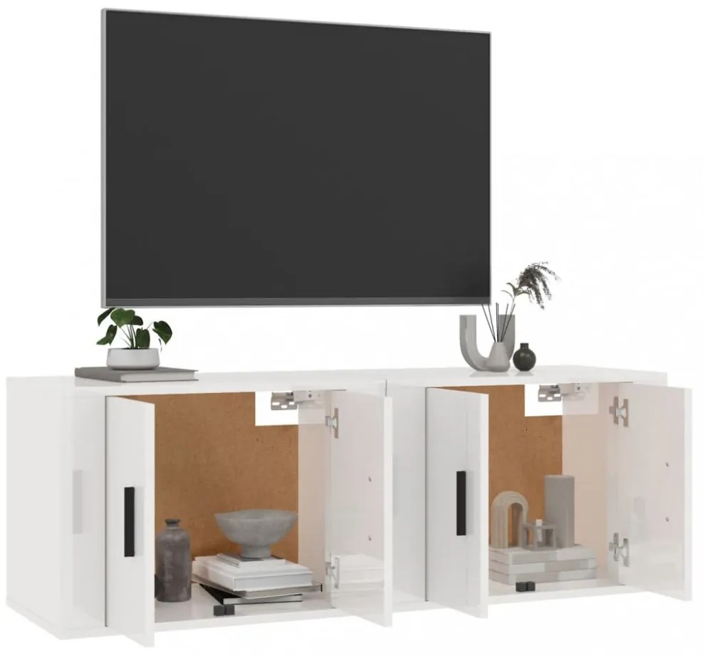 2 db magasfényű fehér fali TV-szekrény 57 x 34,5 x 40 cm