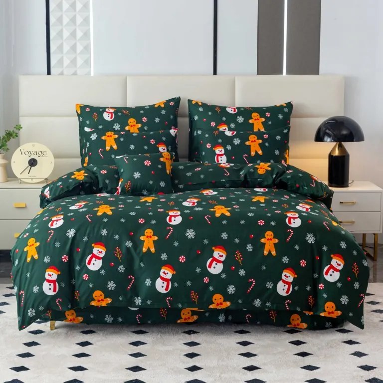 Polipamut ágynemű SNĚHULÁK ÉS MÉZESKALÁCS POLY zöld Ágyneműhuzat mérete: 2 db 70 x 90 cm | 200 x 220 cm