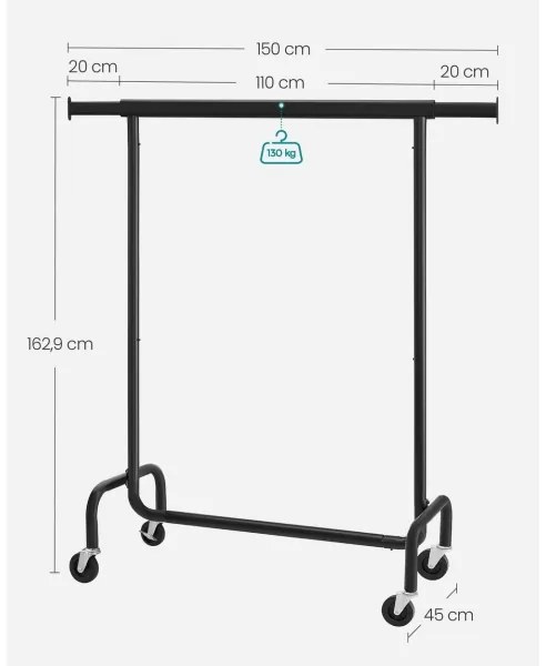 Mobil álló ruhafogas LINEA, fekete