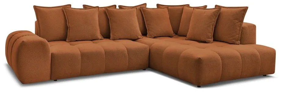 Terrakotta színű zsenília kinyitható-tárolóhelyes sarokkanapé (jobb oldali-L alakú) Everest – Bobochic Paris