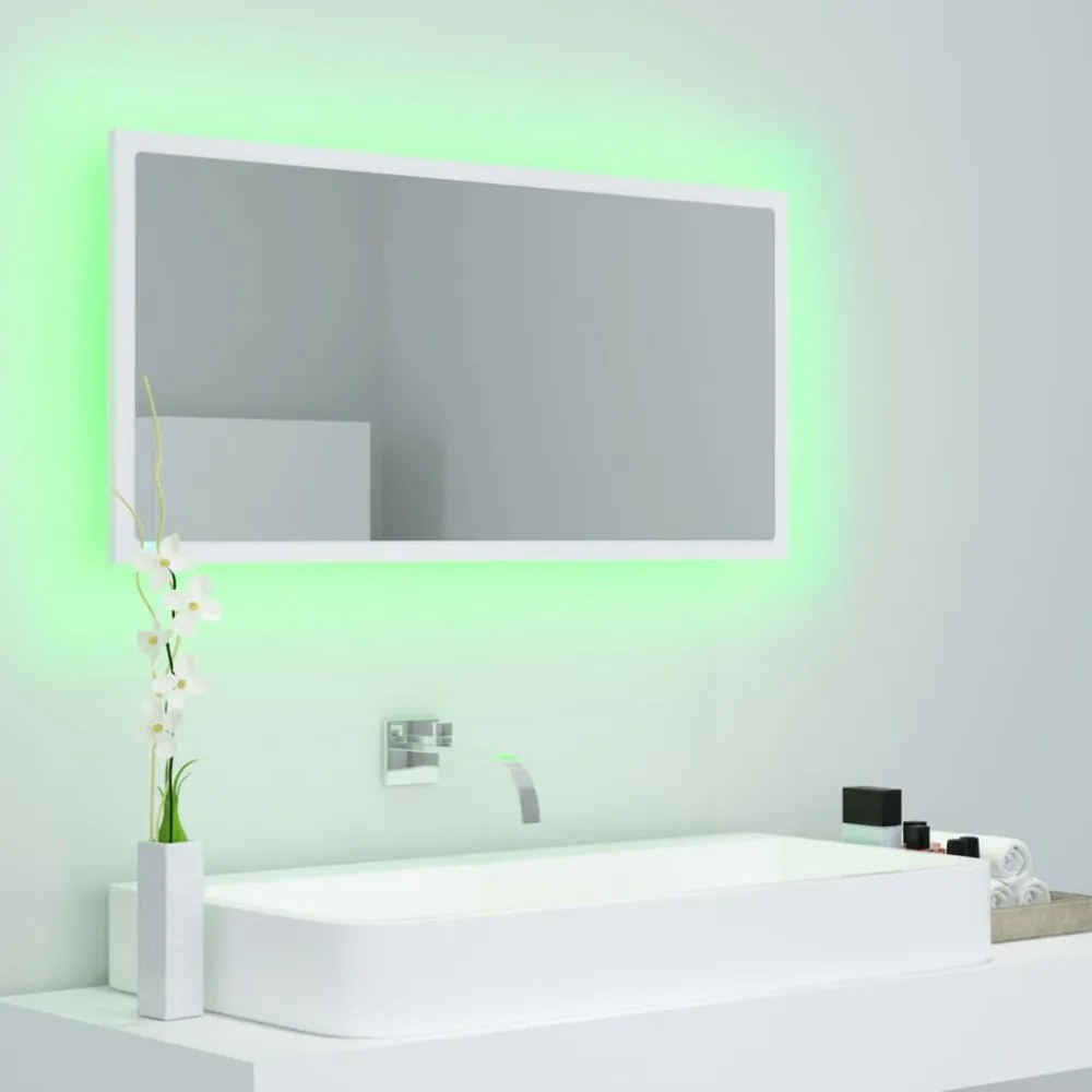 fehér akril LED-es fürdőszobai tükör 90 x 8,5 x 37 cm