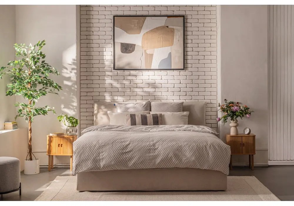 Bézs kárpitozott ágyneműtartós franciaágy ágyráccsal 180x200 cm Thessa Pillow – Bonami Selection