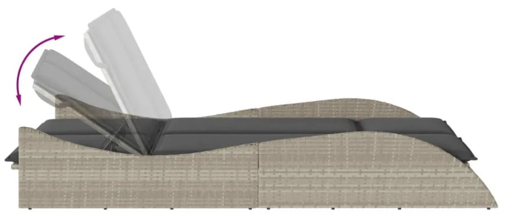 világosszürke polyrattan napozóágy párnákkal 114x205x73 cm