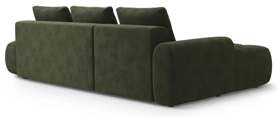 Zöld bársony kinyitható-tárolóhelyes sarokkanapé (bal oldali-heverő résszel) Linz – Cosmopolitan Design
