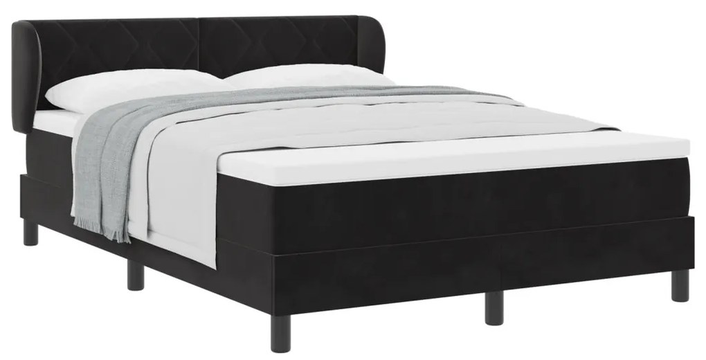 Boxspring Ágy Mattal Fekete 140x200 cm Bársonyos