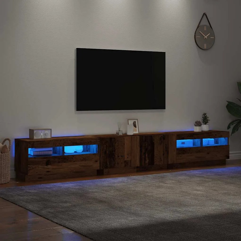 antik fa színű szerelt fa TV-szekrény LED-ekkel 260x35x40 cm