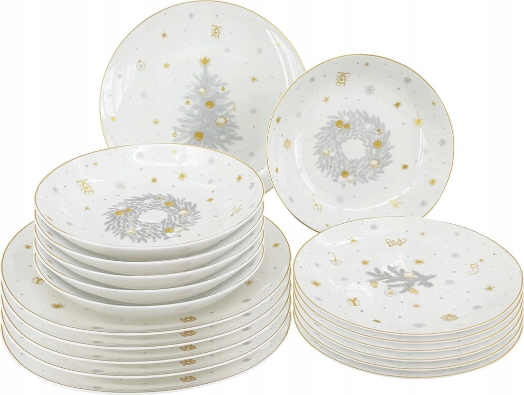18 részes "Ezüstös Karácsony" karácsonyi tányérkészlet, ezüst/arany